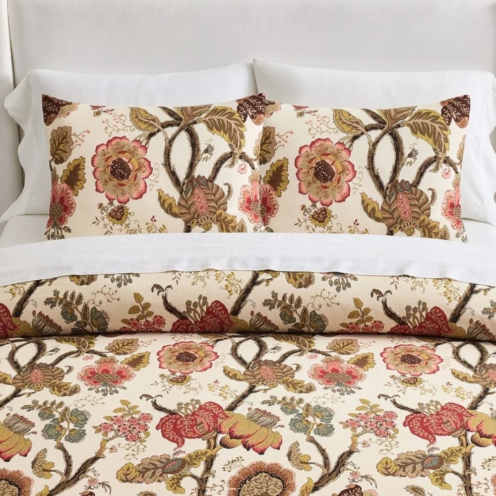 Pottery Barn Gianna Floral Duvet Cover Cotton Linen Queen